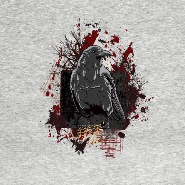 The Crow Grunge Design with Blood Splatters and Trees by ddtk